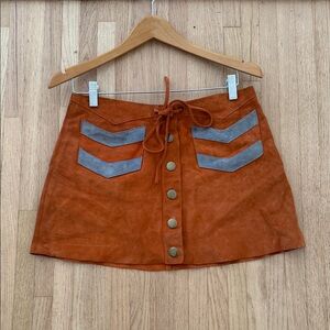 Marc Jacobs Vintage Orange Suede Mini Skirt with Blue Chevron Pockets